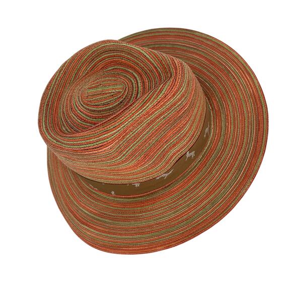 Pistil Straw Sun Hat with Zebra Sash Detail Orange Rust Striped - Picture 1 of 8